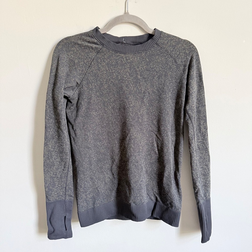 Lululemon Rest Less Pullover Long Sleeve Space Dye Gray Green Thumbholes Top